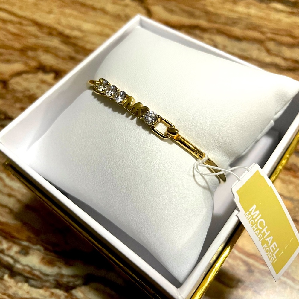 Michael Kors 4 Crystal Stone MK Bangle Gold Tone - Picture 4 of 4